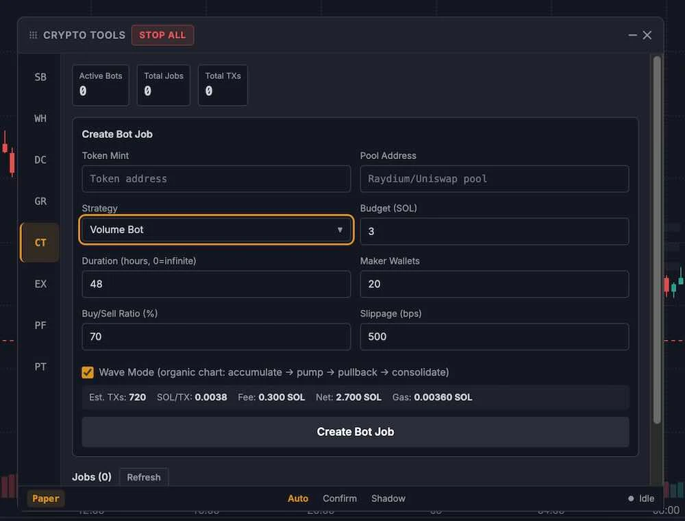 bot configuration screen charts
